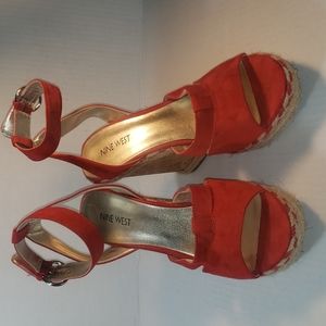 Nine West Size 9 Red Ankle Sandal 4 inch heel